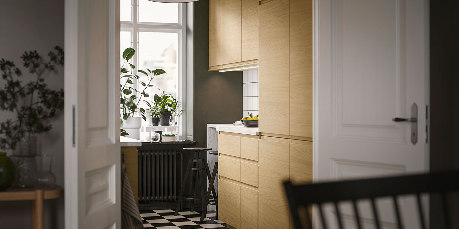 Wooden galley kitchen