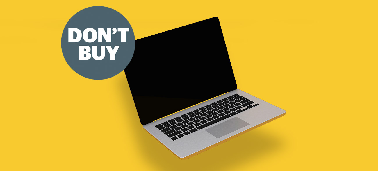 Laptop with Don't Buy logo